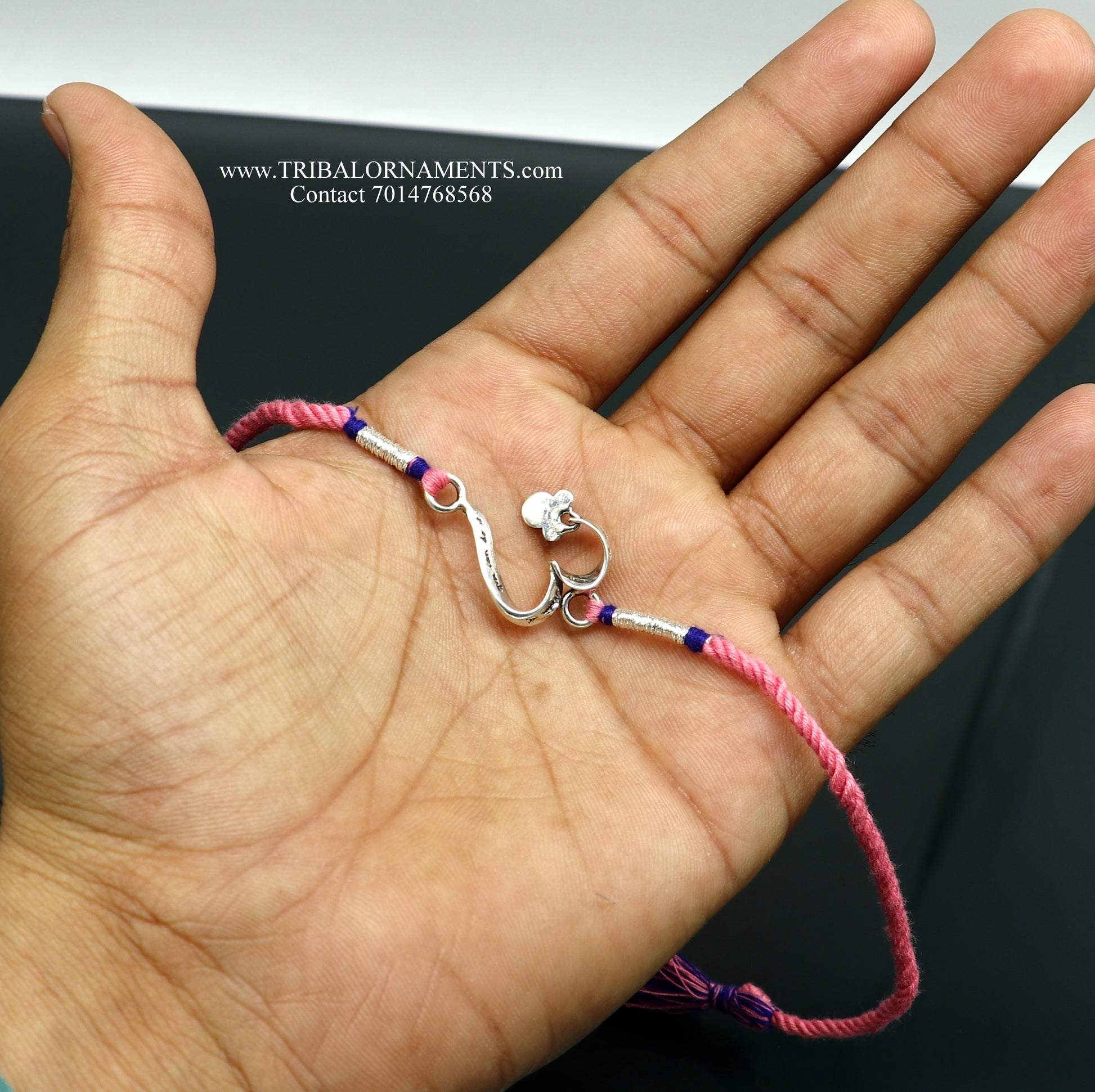925 sterling silver handmade AUM design Rakhi Bracelet, amazing stylish gift for Rakshabandhan rk89 - TRIBAL ORNAMENTS