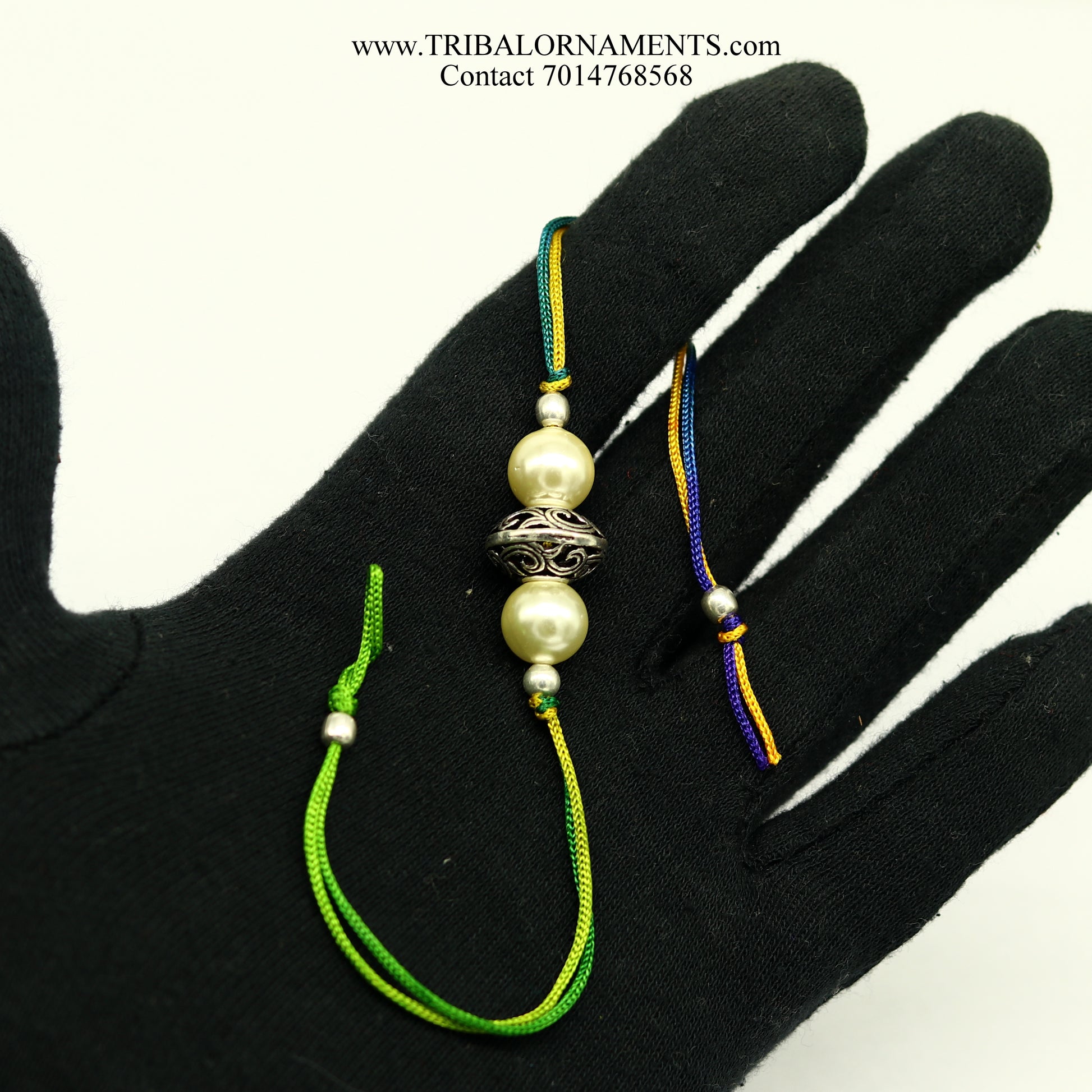 925 sterling silver handmade beautiful bead with pearl design Rakhi Bracelet, amazing stylish gift for Rakshabandhan rk127 - TRIBAL ORNAMENTS