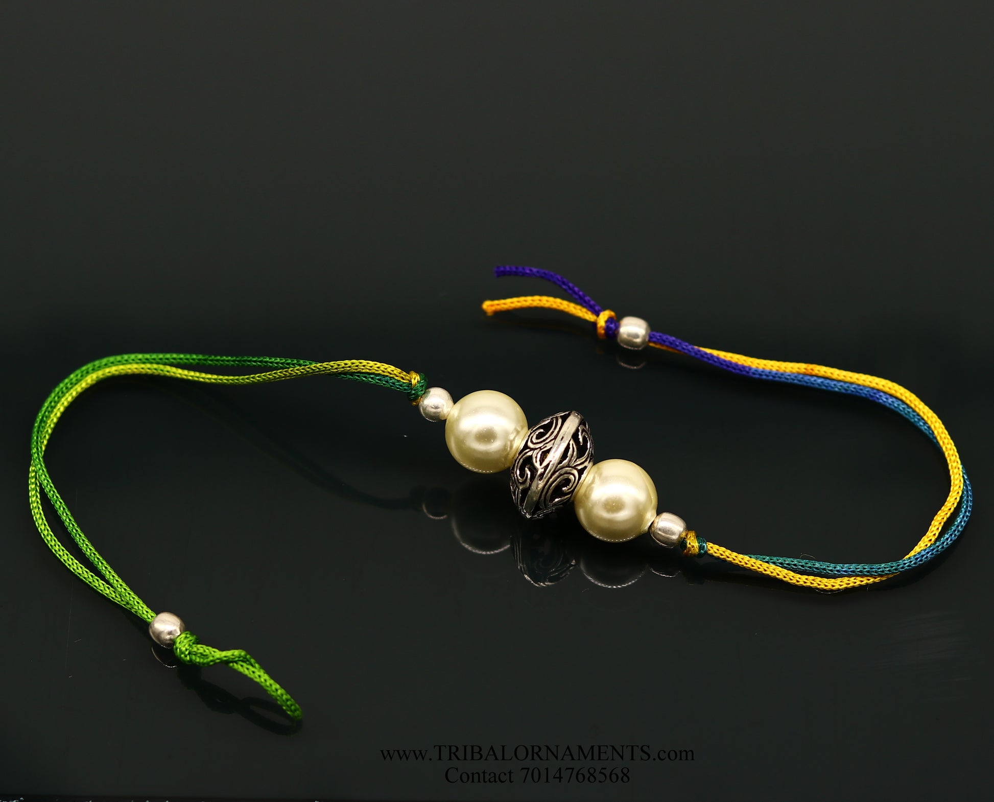 925 sterling silver handmade beautiful bead with pearl design Rakhi Bracelet, amazing stylish gift for Rakshabandhan rk127 - TRIBAL ORNAMENTS