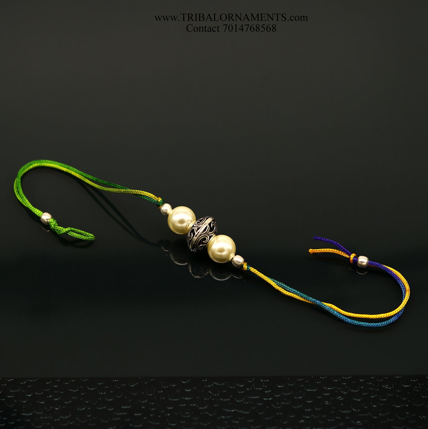 925 sterling silver handmade beautiful bead with pearl design Rakhi Bracelet, amazing stylish gift for Rakshabandhan rk127 - TRIBAL ORNAMENTS