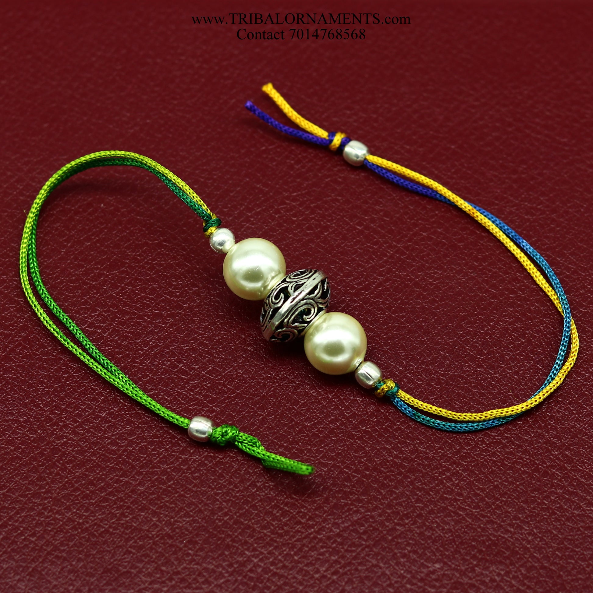 925 sterling silver handmade beautiful bead with pearl design Rakhi Bracelet, amazing stylish gift for Rakshabandhan rk127 - TRIBAL ORNAMENTS