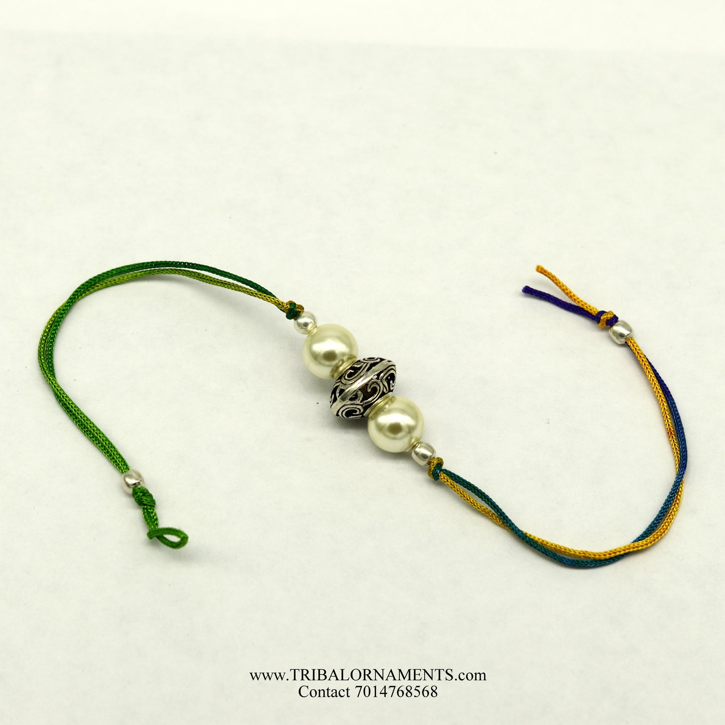 925 sterling silver handmade beautiful bead with pearl design Rakhi Bracelet, amazing stylish gift for Rakshabandhan rk127 - TRIBAL ORNAMENTS