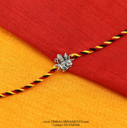 Sterling silver Hanuman Ji design bracelet by TRIBAL ORNAMENTS, handmade with intricate details in a stylish thread bracelet.