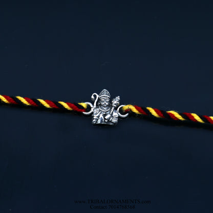 Handmade 925 sterling silver Hanuman Ji design thread bracelet by TRIBAL ORNAMENTS, featuring intricate detailing and stylish craftsmanship.