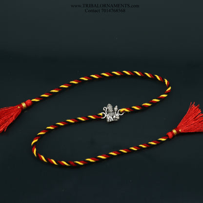 925 sterling silver handmade Hanuman Ji design thread bracelet by TRIBAL ORNAMENTS with intricate detailing and stylish craftsmanship.