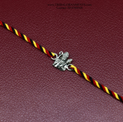 Sterling silver Hanuman Ji design thread bracelet by Tribal Ornaments, featuring intricate craftsmanship and traditional style.