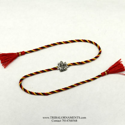 Handmade 925 sterling silver Hanuman Ji design thread bracelet by TRIBAL ORNAMENTS featuring intricate craftsmanship and stylish details.