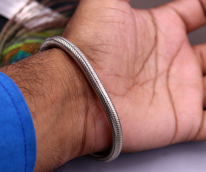 Vintage style 925 sterling silver snake chain bracelet by TRIBAL ORNAMENTS, unisex, customizable handmade jewelry.