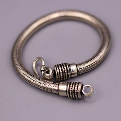 Unisex vintage style 925 sterling silver snake chain bracelet with customizable design, handmade jewelry by Tribal Ornaments.