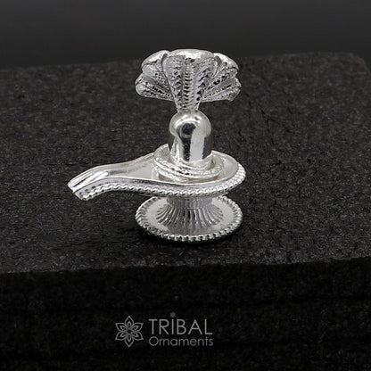 Small 1.2-inch handmade 925 sterling silver Lord Shiva lingam stand, a traditional Shivling puja article for prosperity.