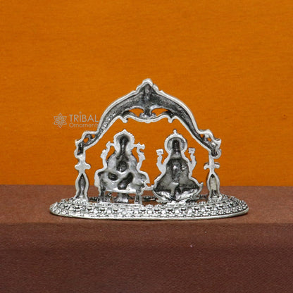 1.2" 925 Sterling silver Lakshmi and Ganesha statue, puja article figurine, Diwali puja brings joy, hope, and wealth to the owners art709 - TRIBAL ORNAMENTS