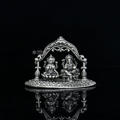 1.2" 925 Sterling silver Lakshmi and Ganesha statue, puja article figurine, Diwali puja brings joy, hope, and wealth to the owners art709 - TRIBAL ORNAMENTS