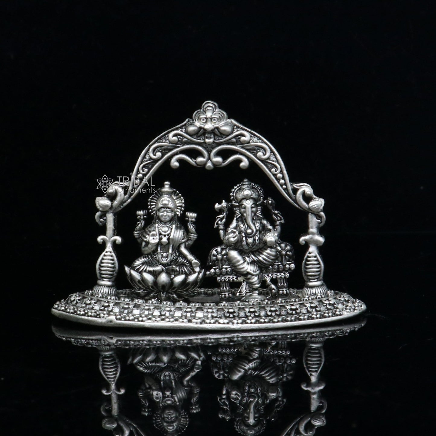 1.2" 925 Sterling silver Lakshmi and Ganesha statue, puja article figurine, Diwali puja brings joy, hope, and wealth to the owners art709 - TRIBAL ORNAMENTS