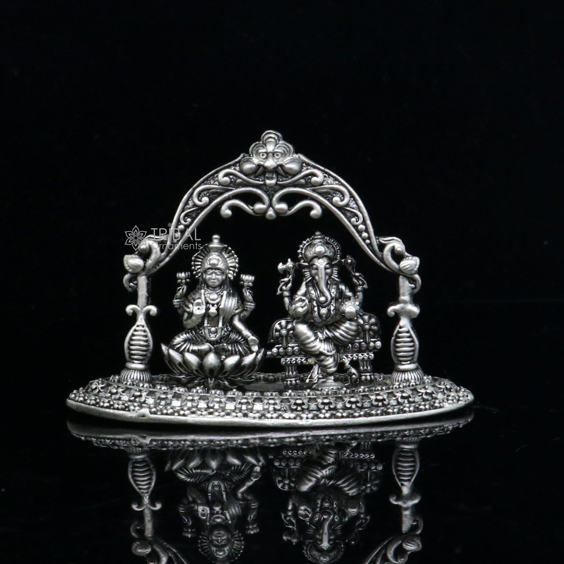 1.2" 925 Sterling silver Lakshmi and Ganesha statue, puja article figurine, Diwali puja brings joy, hope, and wealth to the owners art709 - TRIBAL ORNAMENTS