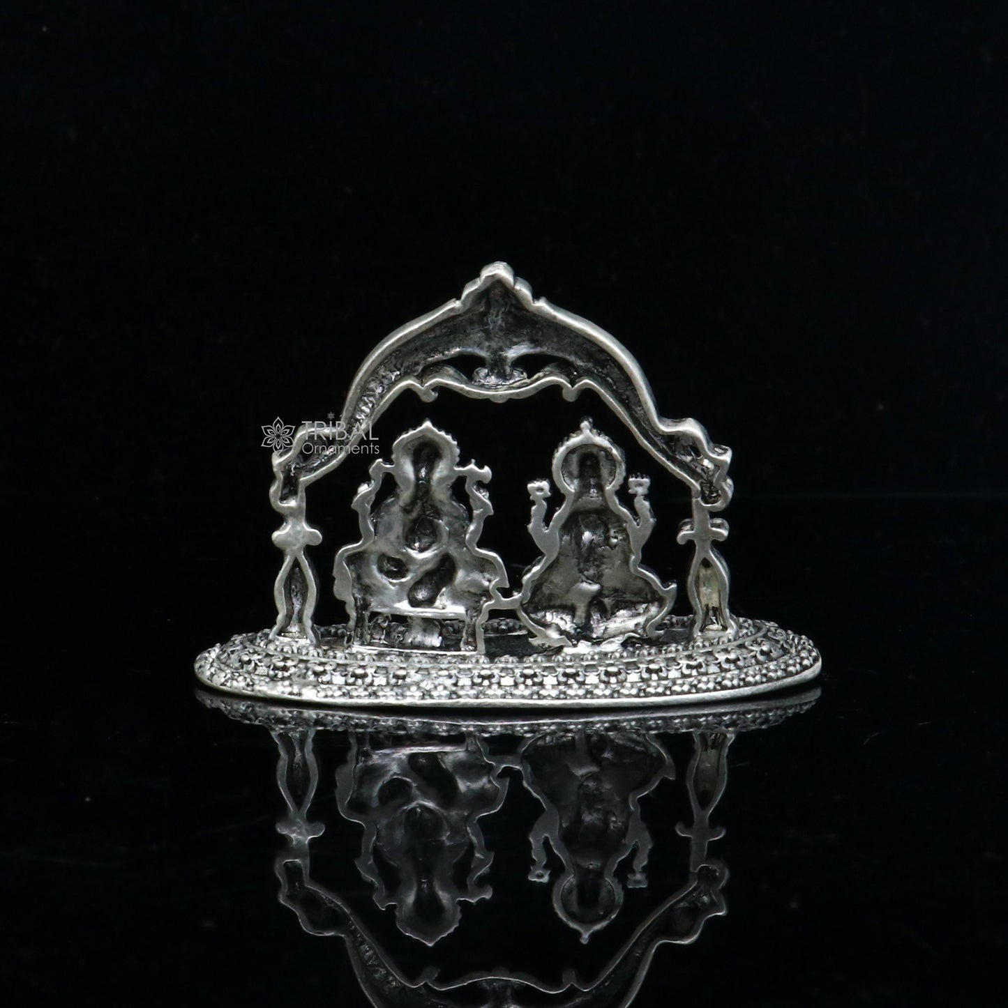 1.2" 925 Sterling silver Lakshmi and Ganesha statue, puja article figurine, Diwali puja brings joy, hope, and wealth to the owners art709 - TRIBAL ORNAMENTS