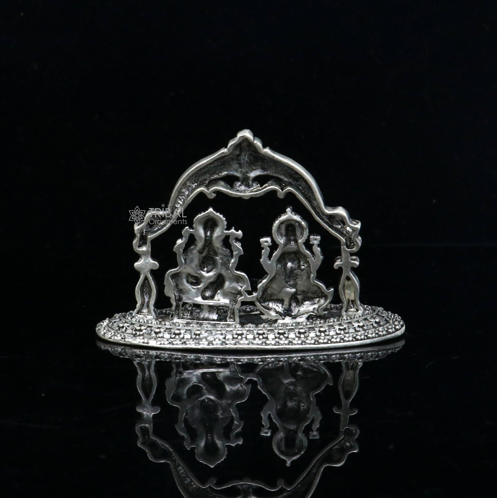 1.2" 925 Sterling silver Lakshmi and Ganesha statue, puja article figurine, Diwali puja brings joy, hope, and wealth to the owners art709 - TRIBAL ORNAMENTS