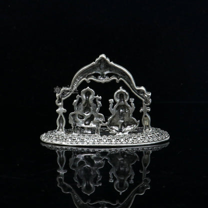 1.2" 925 Sterling silver Lakshmi and Ganesha statue, puja article figurine, Diwali puja brings joy, hope, and wealth to the owners art709 - TRIBAL ORNAMENTS