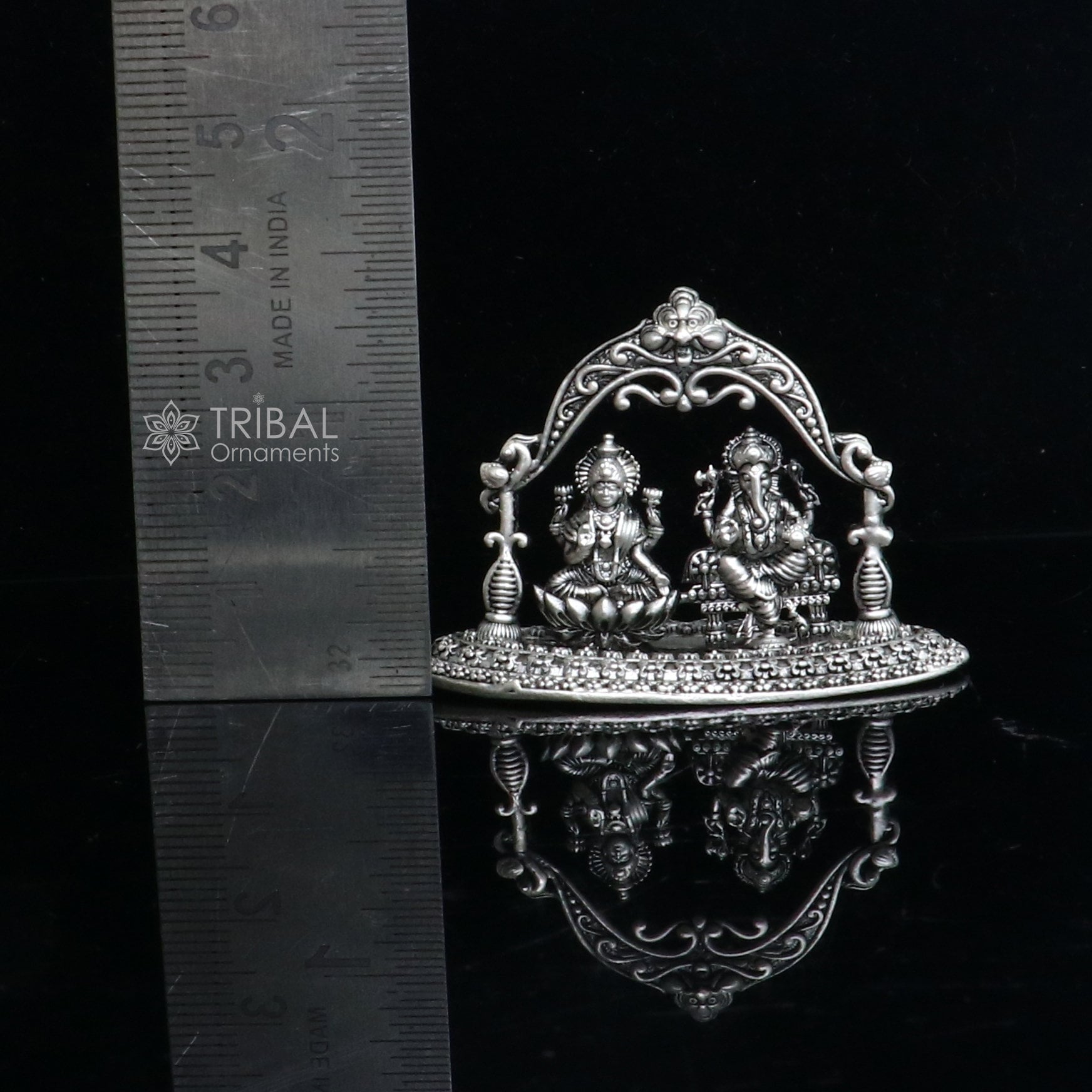 1.2" 925 Sterling silver Lakshmi and Ganesha statue, puja article figurine, Diwali puja brings joy, hope, and wealth to the owners art709 - TRIBAL ORNAMENTS