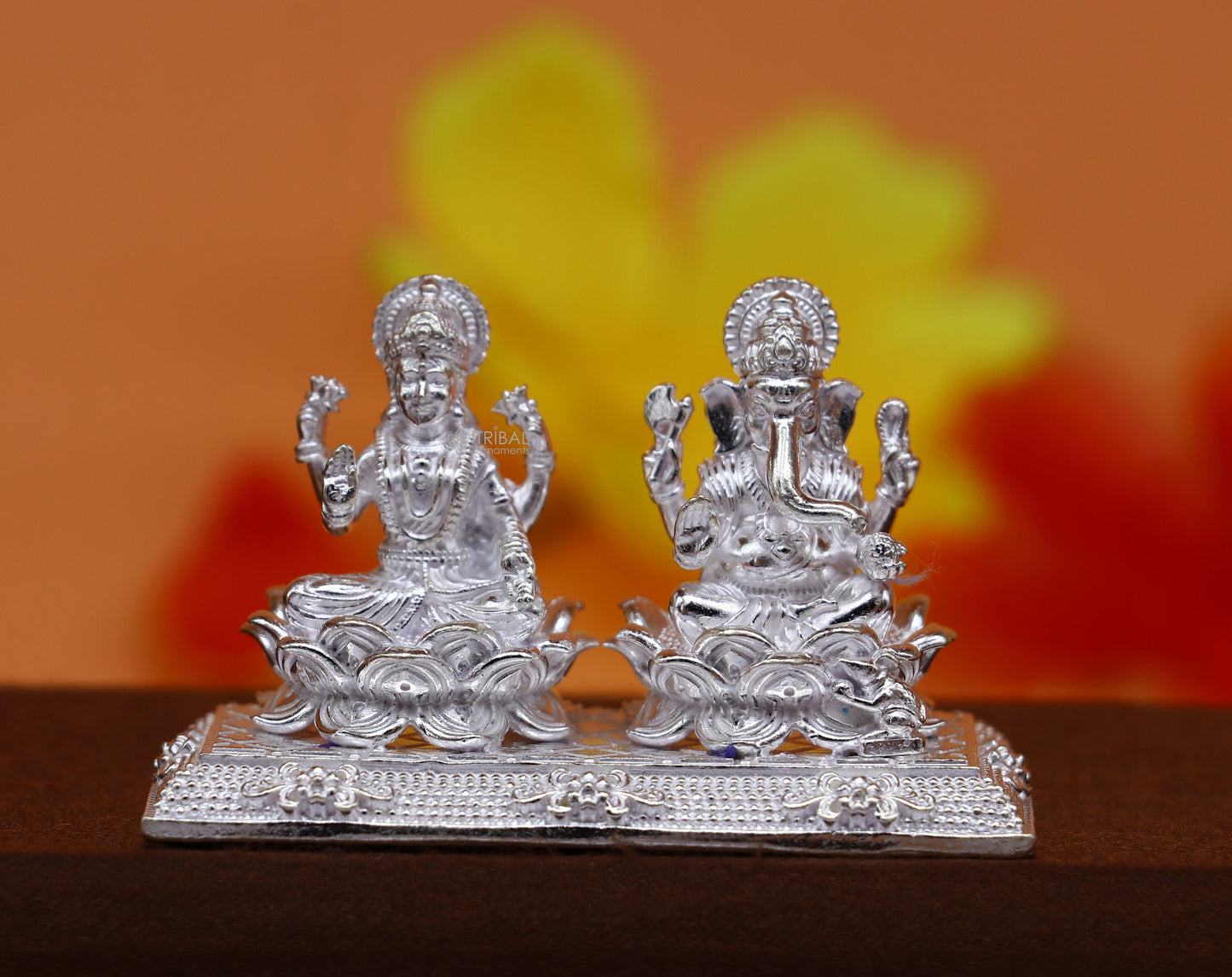 1.2" 925 Sterling silver Lakshmi and Ganesha statue, puja article figurine, Diwali puja brings joy, hope, and wealth to the owners art726 - TRIBAL ORNAMENTS