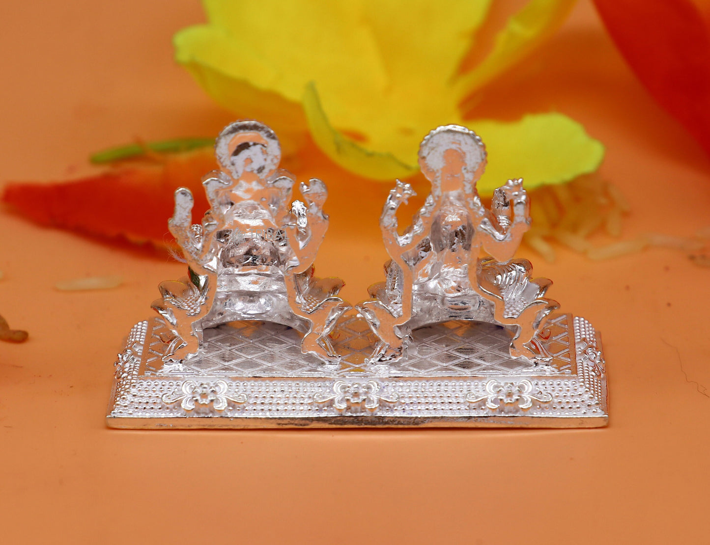 1.2" 925 Sterling silver Lakshmi and Ganesha statue, puja article figurine, Diwali puja brings joy, hope, and wealth to the owners art726 - TRIBAL ORNAMENTS