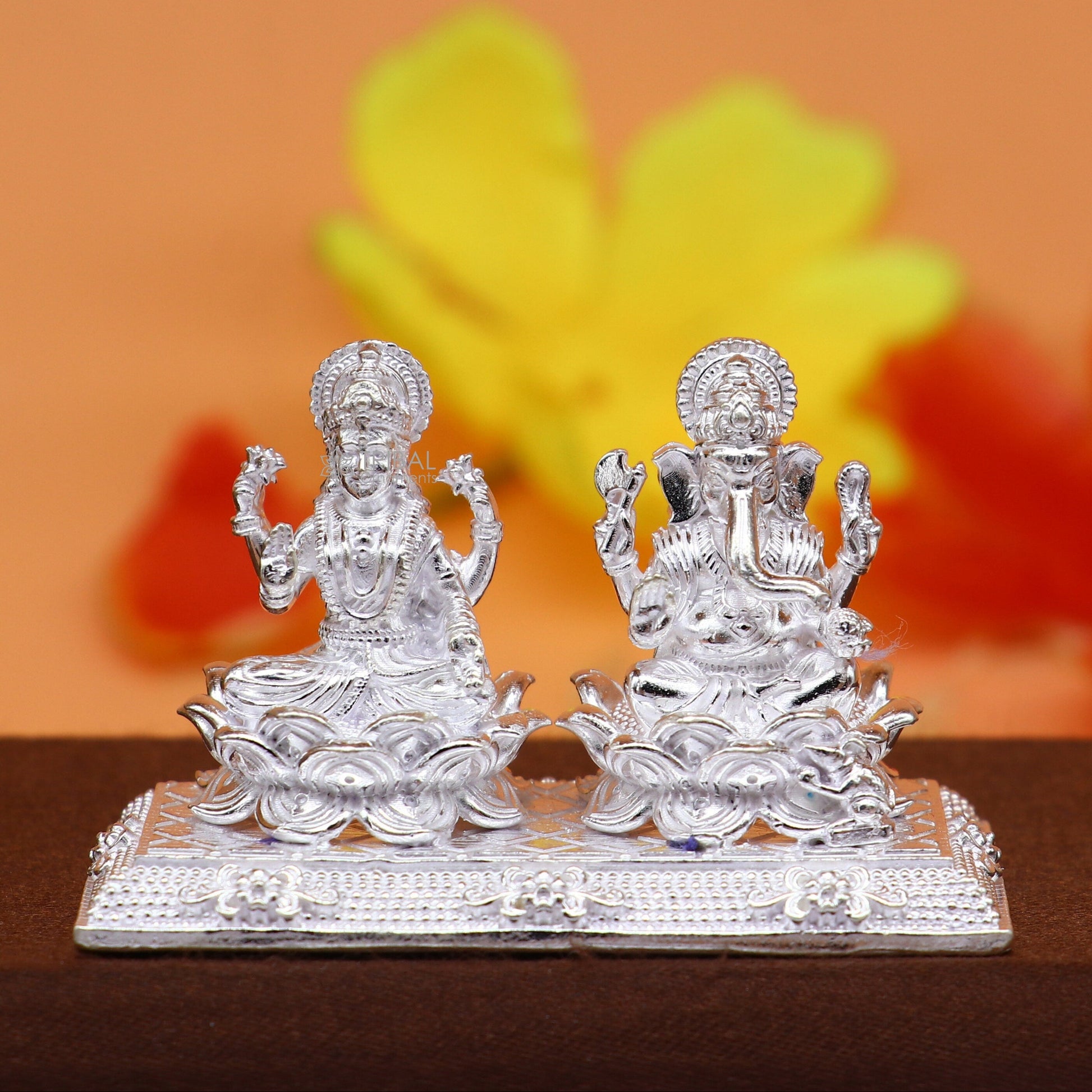 1.2" 925 Sterling silver Lakshmi and Ganesha statue, puja article figurine, Diwali puja brings joy, hope, and wealth to the owners art726 - TRIBAL ORNAMENTS