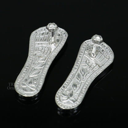 1.2" sterling silver handmade Charan paduka or slippers for idol Krishna, laddu gopala, little krishna or Vshnu Narayana puja art su694 - TRIBAL ORNAMENTS