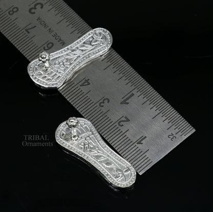 1.2" sterling silver handmade Charan paduka or slippers for idol Krishna, laddu gopala, little krishna or Vshnu Narayana puja art su694 - TRIBAL ORNAMENTS