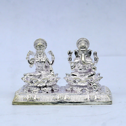 1.3" 925 Sterling silver Lakshmi and Ganesha statue, puja article figurine, Diwali puja brings joy, hope, and wealth to the owners art747 - TRIBAL ORNAMENTS