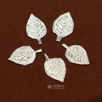 Handmade 1.3cm sterling silver basil rosary with leaf-shaped Tulsi patra design, crafted by TRIBAL ORNAMENTS.
