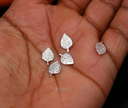 Sterling silver handmade basil rosary leaf pendant, small Tulsi Patra design for worship, crafted by TRIBAL ORNAMENTS.