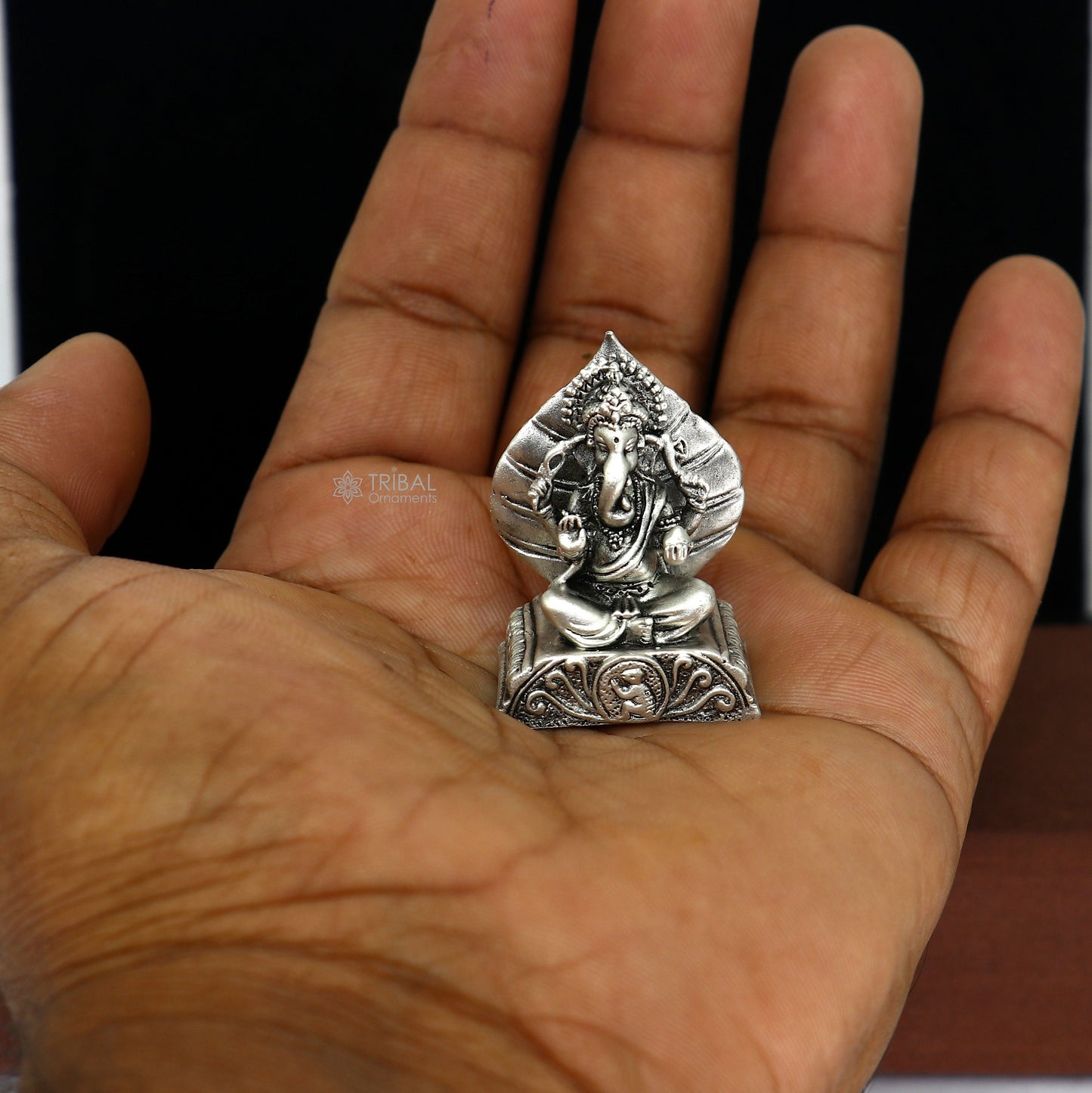 1.4"" Small solid 925 Sterling silver Lord pan ganesha, Pooja Articles, Silver Idols Ganesha statue sculpture Diwali puja figurine art677 - TRIBAL ORNAMENTS