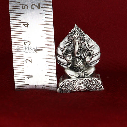 1.4"" Small solid 925 Sterling silver Lord pan ganesha, Pooja Articles, Silver Idols Ganesha statue sculpture Diwali puja figurine art677 - TRIBAL ORNAMENTS