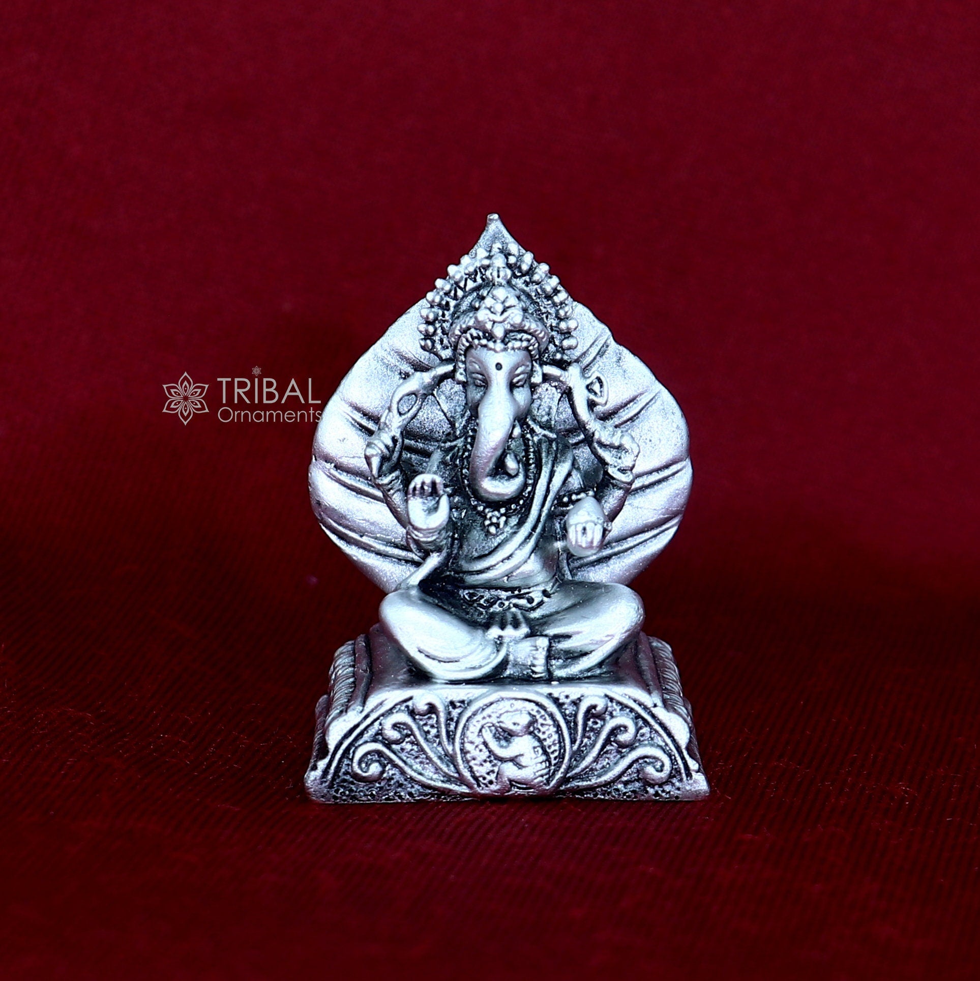 1.4"" Small solid 925 Sterling silver Lord pan ganesha, Pooja Articles, Silver Idols Ganesha statue sculpture Diwali puja figurine art677 - TRIBAL ORNAMENTS