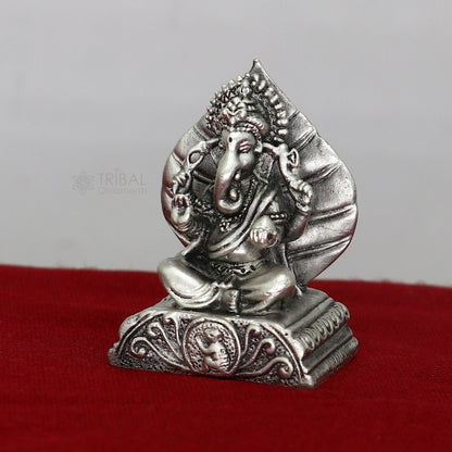 1.4"" Small solid 925 Sterling silver Lord pan ganesha, Pooja Articles, Silver Idols Ganesha statue sculpture Diwali puja figurine art677 - TRIBAL ORNAMENTS