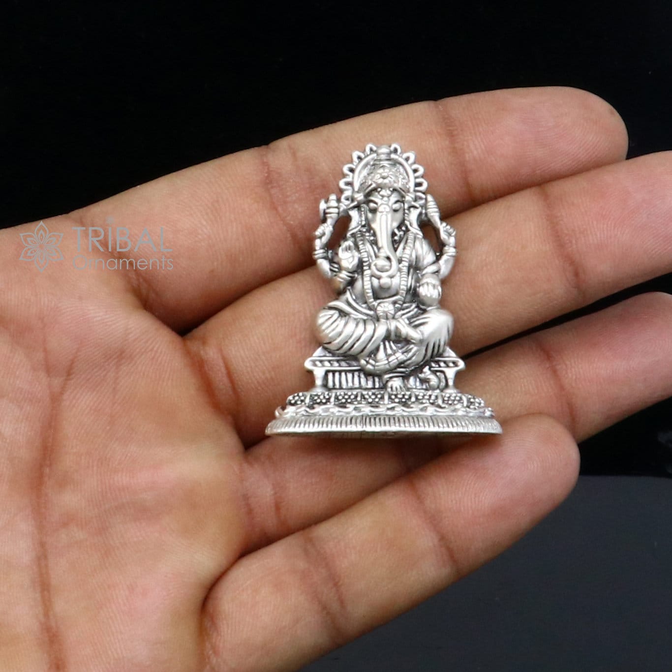 1.5" 925 Sterling silver handmade God Ganesha statue puja article figurine, Diwali puja Divine silver article of prosperity& wealth art710 - TRIBAL ORNAMENTS