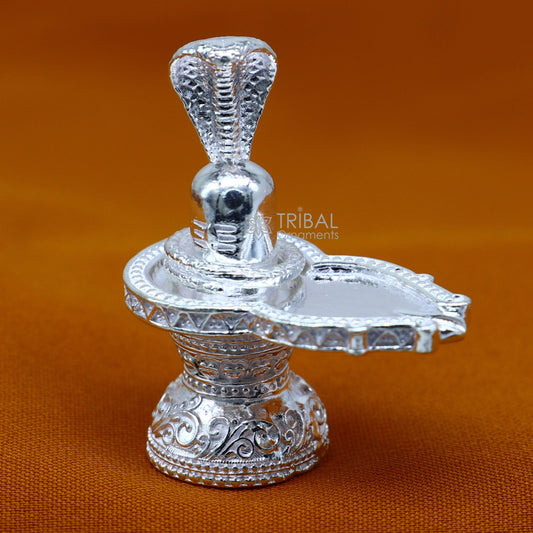 1.5" 925 sterling silver handmade small solid  Divine Lord Shiva lingam stand, silver Shivling puja article for wealth and prosperity art598 - TRIBAL ORNAMENTS