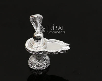 1.5" 925 sterling silver handmade small solid  Divine Lord Shiva lingam stand, silver Shivling puja article for wealth and prosperity art598 - TRIBAL ORNAMENTS