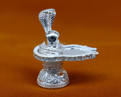1.5" 925 sterling silver handmade small solid  Divine Lord Shiva lingam stand, silver Shivling puja article for wealth and prosperity art598 - TRIBAL ORNAMENTS