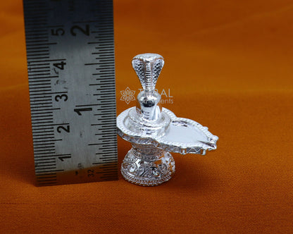 1.5" 925 sterling silver handmade small solid  Divine Lord Shiva lingam stand, silver Shivling puja article for wealth and prosperity art598 - TRIBAL ORNAMENTS