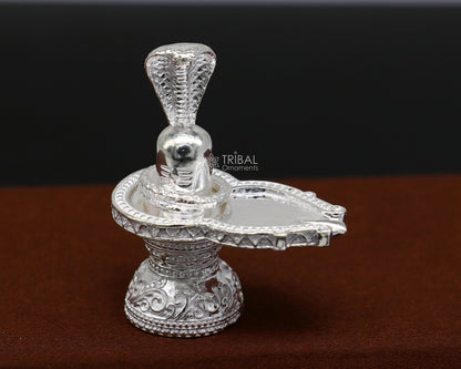 1.5" 925 sterling silver handmade small solid  Divine Lord Shiva lingam stand, silver Shivling puja article for wealth and prosperity art598 - TRIBAL ORNAMENTS