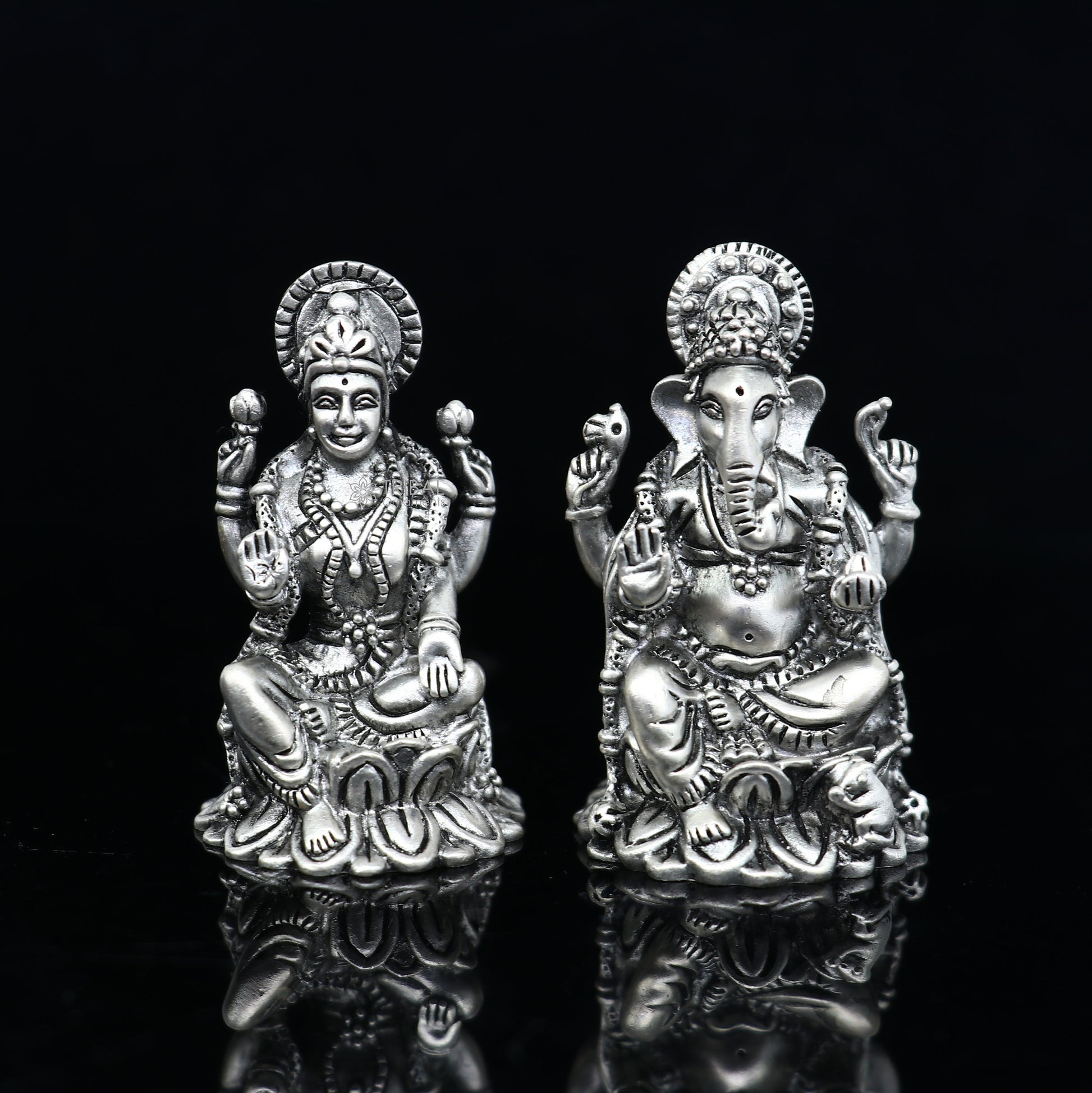 1.5" 925 Sterling silver Lakshmi and Ganesha statue, puja article figurine, Diwali puja brings joy, hope, and wealth to the owners art720 - TRIBAL ORNAMENTS