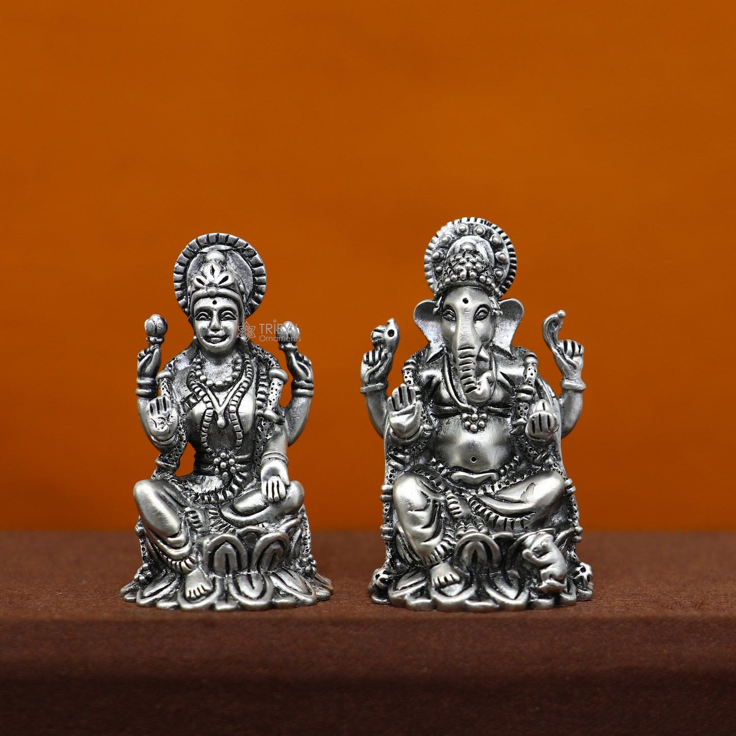 1.5" 925 Sterling silver Lakshmi and Ganesha statue, puja article figurine, Diwali puja brings joy, hope, and wealth to the owners art720 - TRIBAL ORNAMENTS