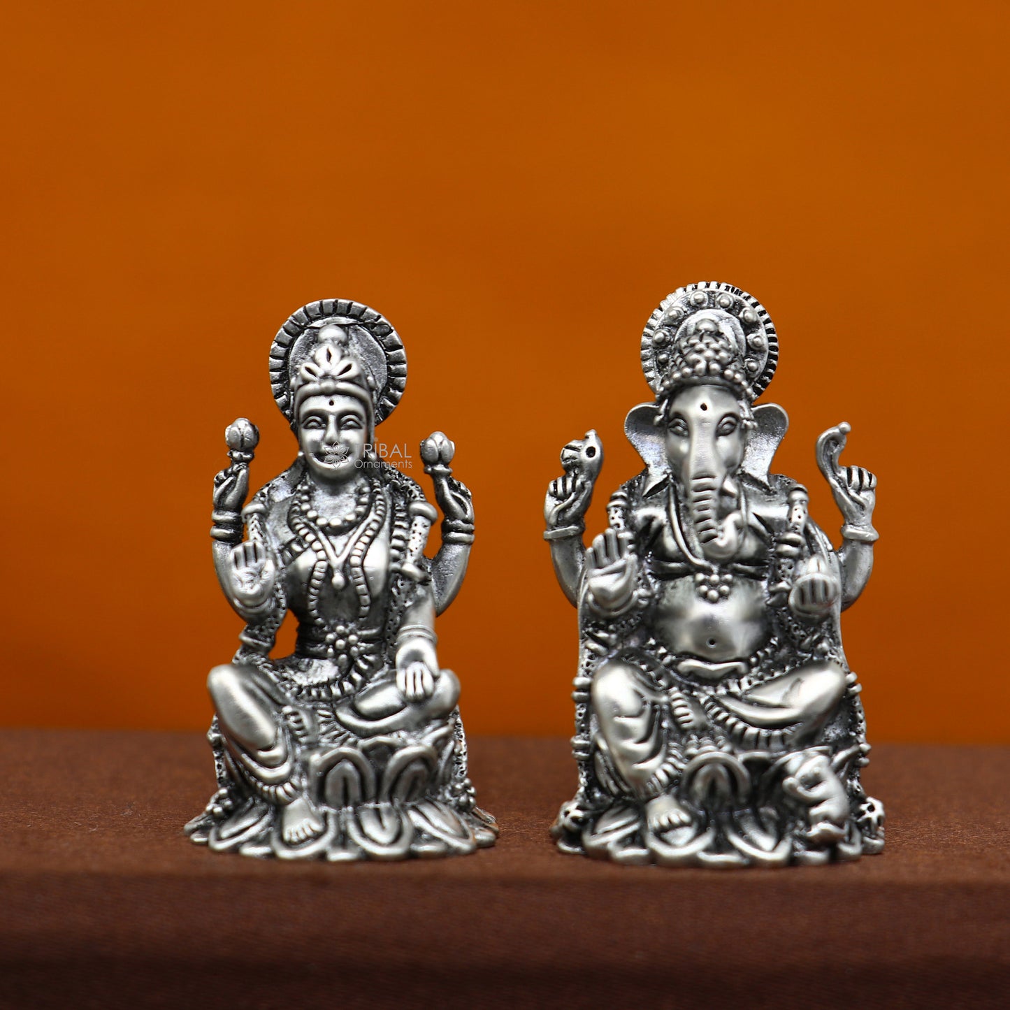1.5" 925 Sterling silver Lakshmi and Ganesha statue, puja article figurine, Diwali puja brings joy, hope, and wealth to the owners art720 - TRIBAL ORNAMENTS
