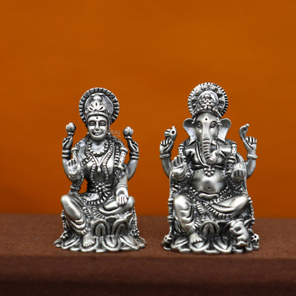 1.5" 925 Sterling silver Lakshmi and Ganesha statue, puja article figurine, Diwali puja brings joy, hope, and wealth to the owners art720 - TRIBAL ORNAMENTS