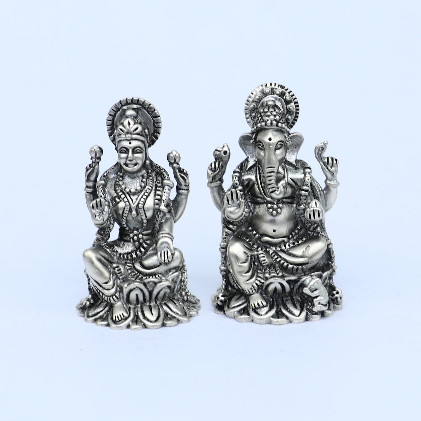1.5" 925 Sterling silver Lakshmi and Ganesha statue, puja article figurine, Diwali puja brings joy, hope, and wealth to the owners art720 - TRIBAL ORNAMENTS
