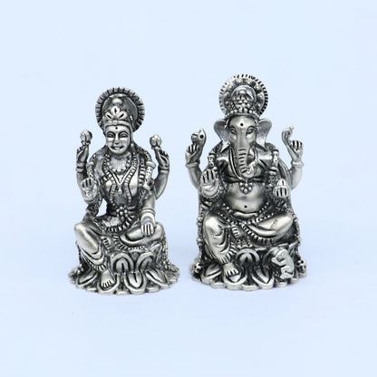 1.5" 925 Sterling silver Lakshmi and Ganesha statue, puja article figurine, Diwali puja brings joy, hope, and wealth to the owners art720 - TRIBAL ORNAMENTS