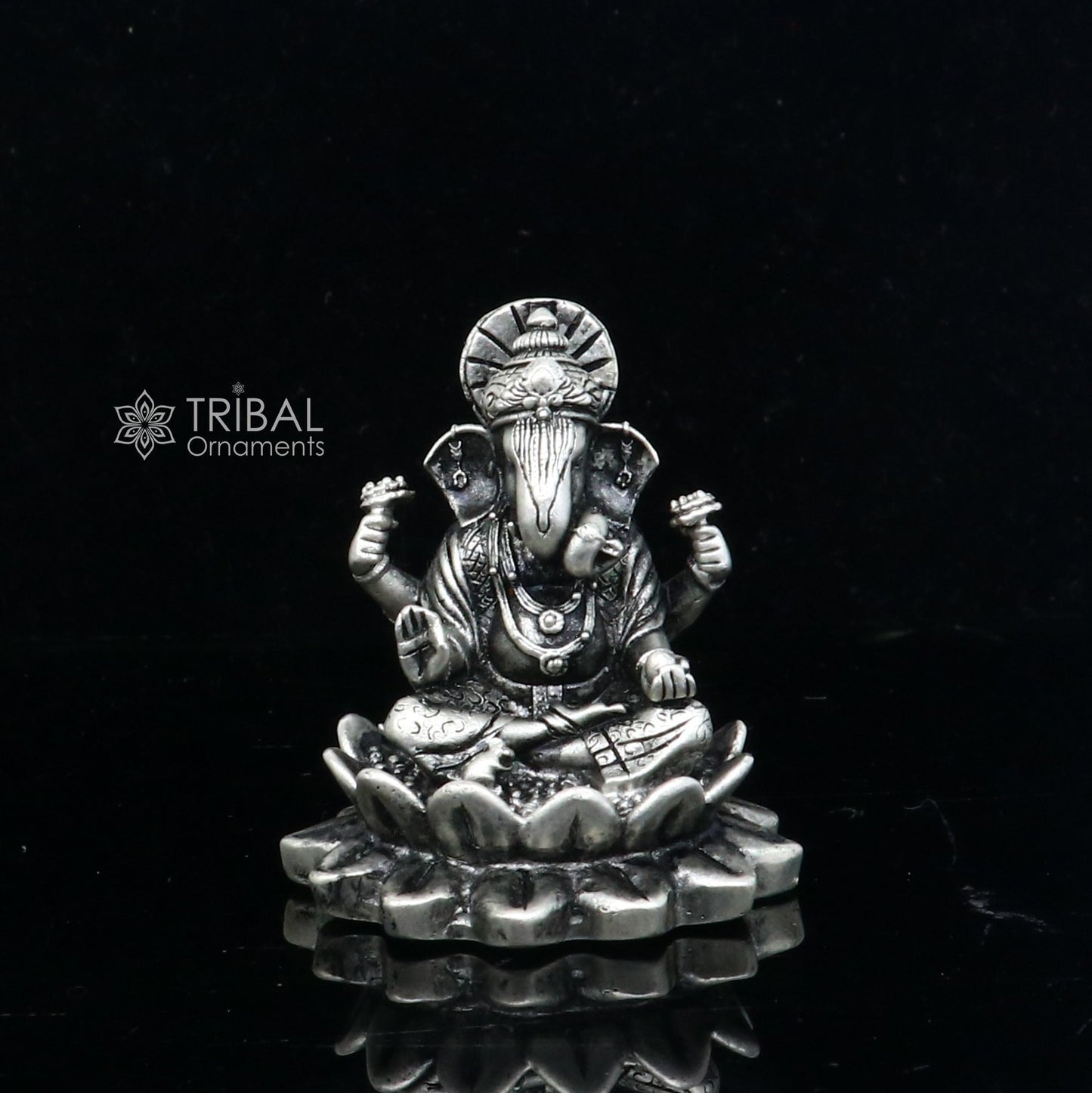 1.5" 925 Sterling silver lord Ganesha Kamlasan statue puja article figurine, Diwali puja Divine silver article of prosperity& wealth art714 - TRIBAL ORNAMENTS