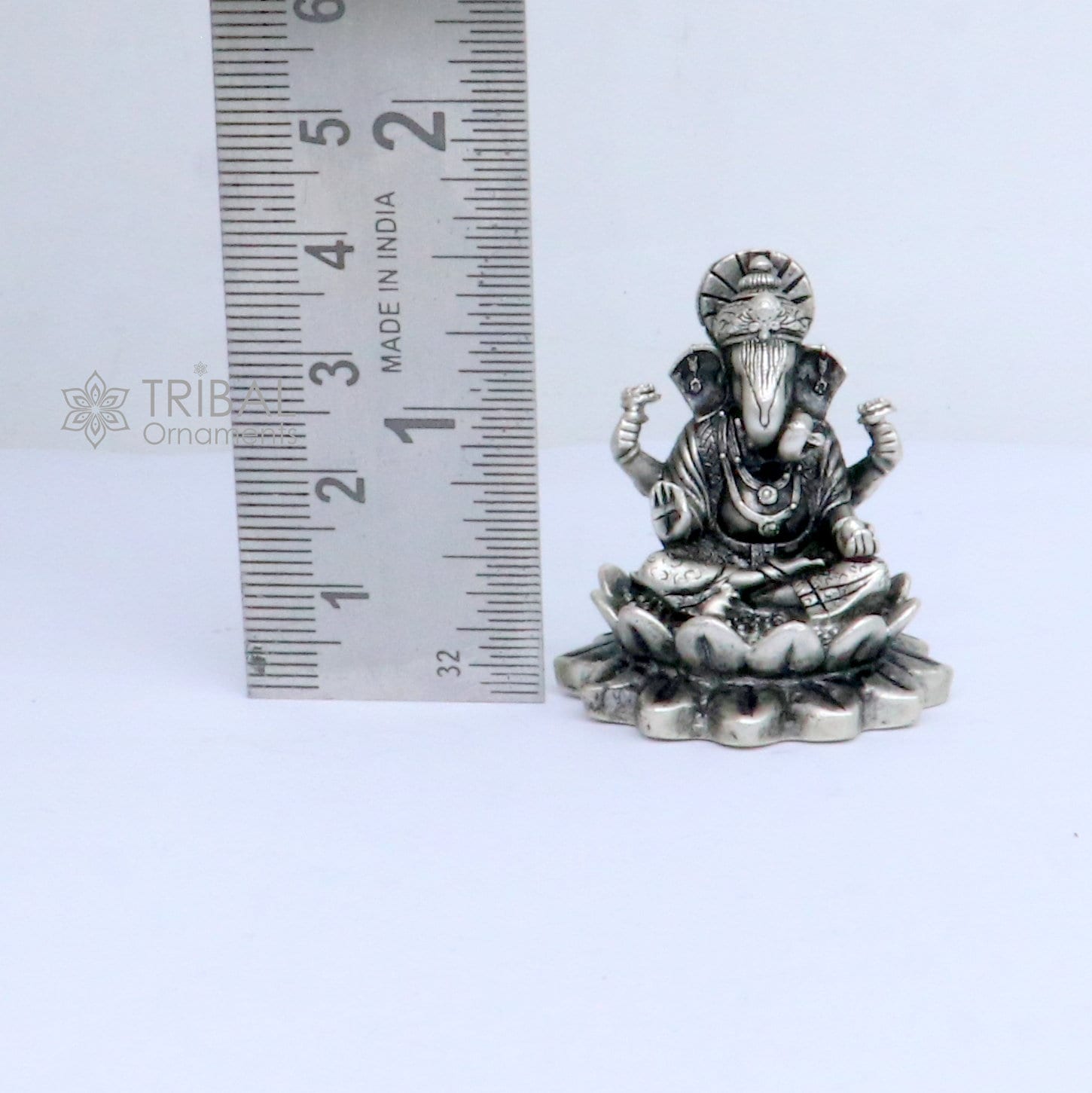 1.5" 925 Sterling silver lord Ganesha Kamlasan statue puja article figurine, Diwali puja Divine silver article of prosperity& wealth art714 - TRIBAL ORNAMENTS