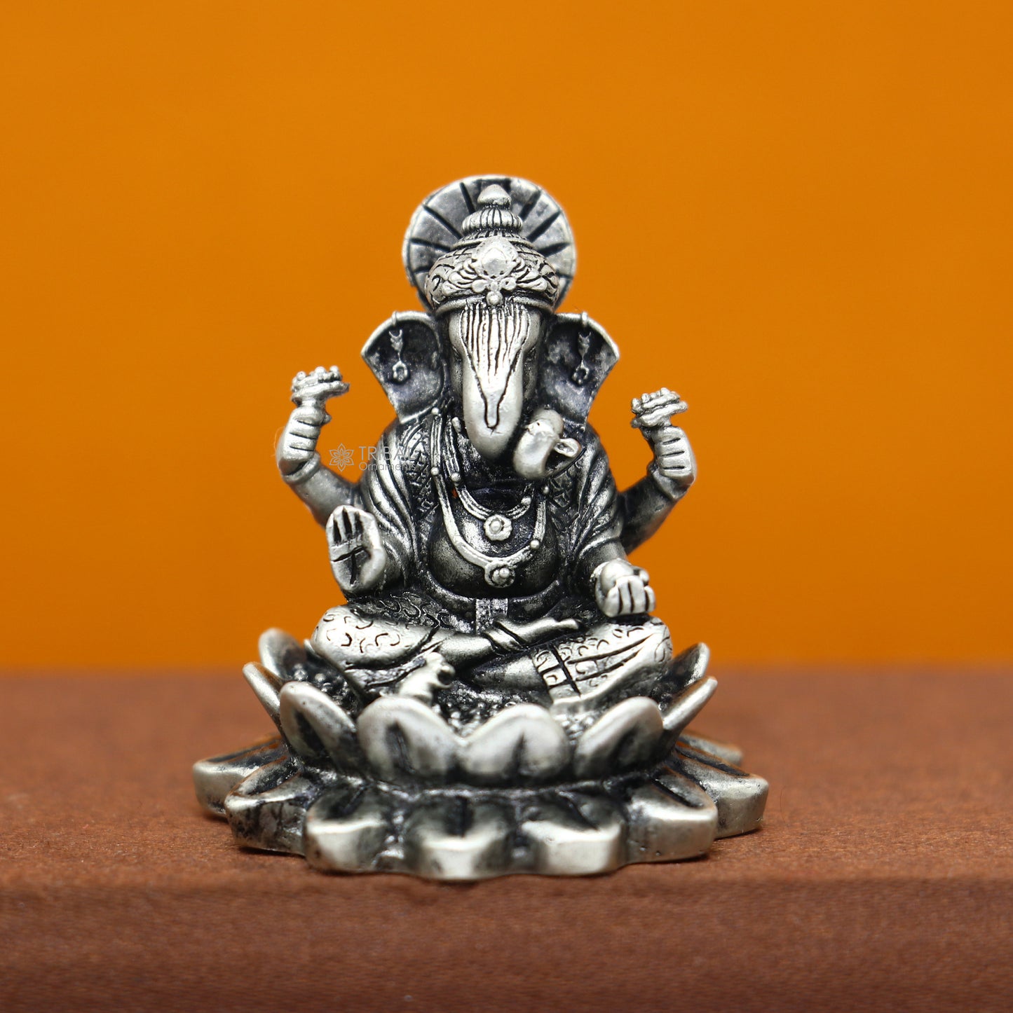 1.5" 925 Sterling silver lord Ganesha Kamlasan statue puja article figurine, Diwali puja Divine silver article of prosperity& wealth art714 - TRIBAL ORNAMENTS