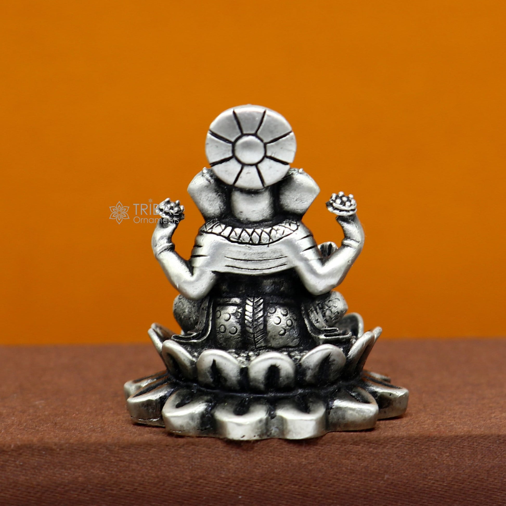 1.5" 925 Sterling silver lord Ganesha Kamlasan statue puja article figurine, Diwali puja Divine silver article of prosperity& wealth art714 - TRIBAL ORNAMENTS